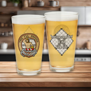 Clan MacFarlane Crest over Black and White Tartan Glass