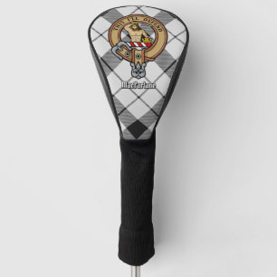 Clan MacFarlane Crest over Black and White Tartan Golf Head Cover
