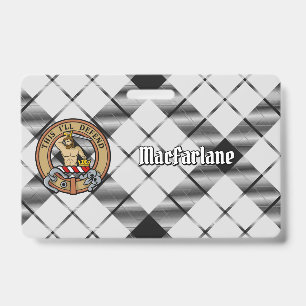 Clan MacFarlane Crest over Black and White Tartan ID Badge