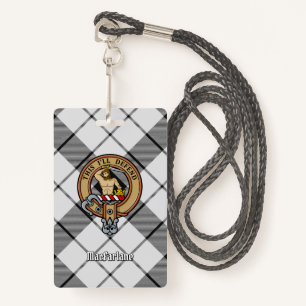 Clan MacFarlane Crest over Black and White Tartan ID Badge