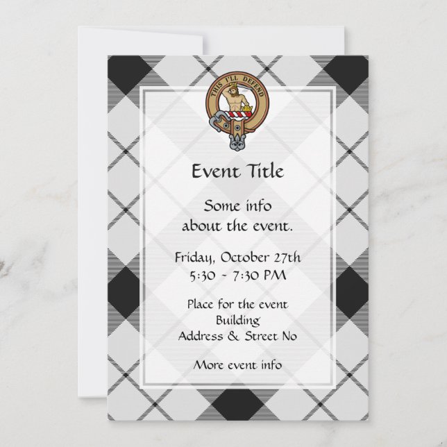 Clan MacFarlane Crest over Black and White Tartan Invitation (Front)