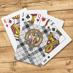 Clan MacFarlane Crest over Black and White Tartan Playing Cards