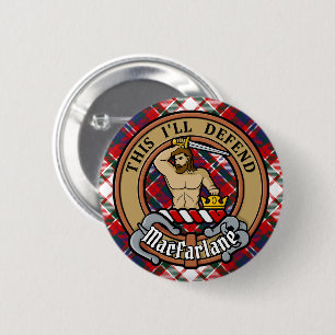 Clan MacFarlane Crest over Dress Tartan 6 Cm Round Badge
