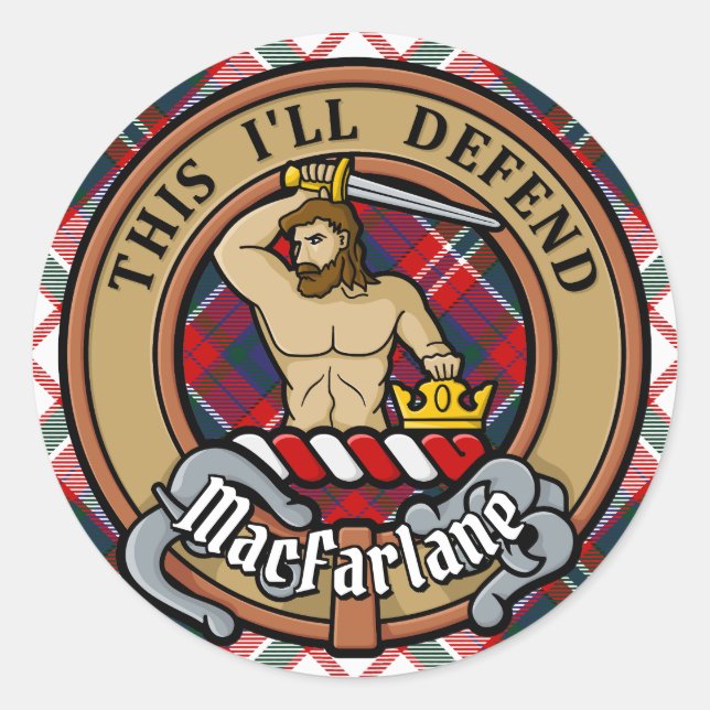 Clan MacFarlane Crest over Dress Tartan Classic Round Sticker (Front)