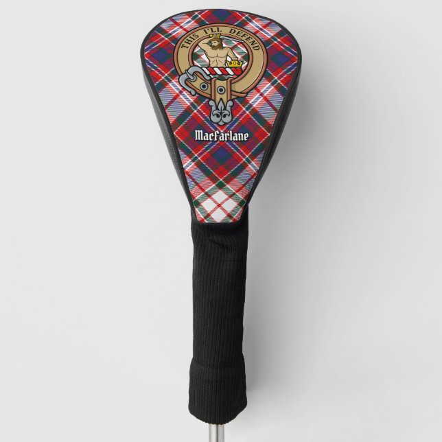 Clan MacFarlane Crest over Dress Tartan Golf Head Cover (Front)