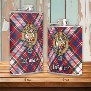 Clan MacFarlane Crest over Dress Tartan Hip Flask