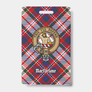 Clan MacFarlane Crest over Dress Tartan ID Badge