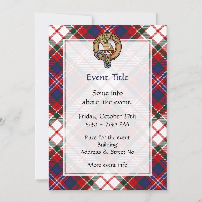 Clan MacFarlane Crest over Dress Tartan Invitation (Front)