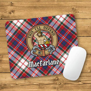 Clan MacFarlane Crest over Dress Tartan Mouse Pad