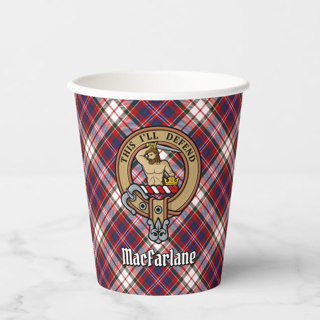 Clan MacFarlane Crest over Dress Tartan Paper Cups (Front)