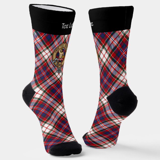 Clan MacFarlane Crest over Dress Tartan Socks (Angled)