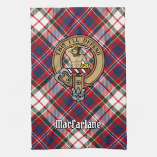 Clan MacFarlane Crest over Dress Tartan Tea Towel