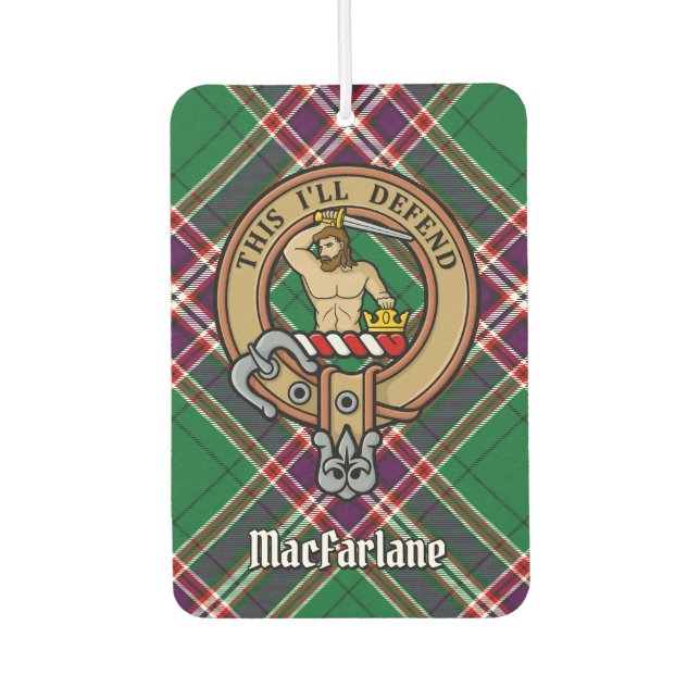 Clan MacFarlane Crest over Modern Hunting Tartan Car Air Freshener (Front)