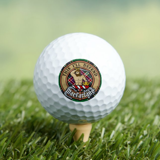 Clan MacFarlane Crest over Modern Hunting Tartan Golf Balls (Insitu Tee)