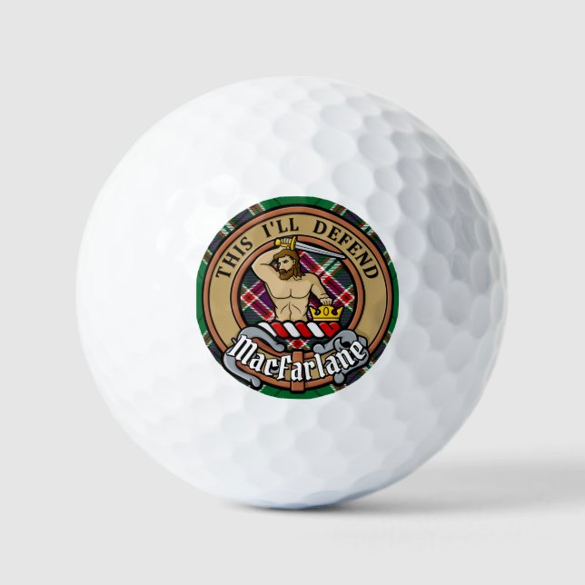 Clan MacFarlane Crest over Modern Hunting Tartan Golf Balls (Front)