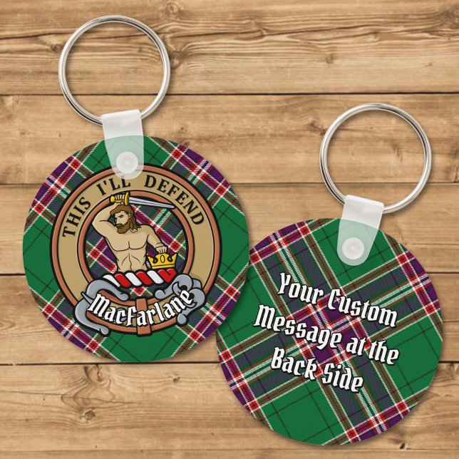 Clan MacFarlane Crest over Modern Hunting Tartan Key Ring (Creator Uploaded)