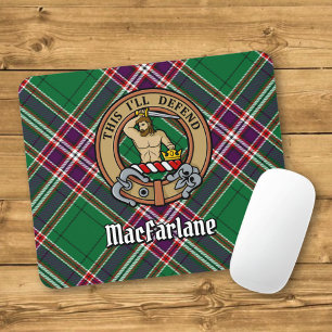 Clan MacFarlane Crest over Modern Hunting Tartan Mouse Pad