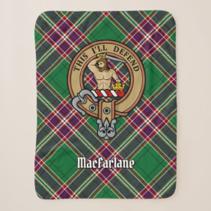 Clan MacFarlane Crest over Modern Hunting Tartan Sherpa Blanket