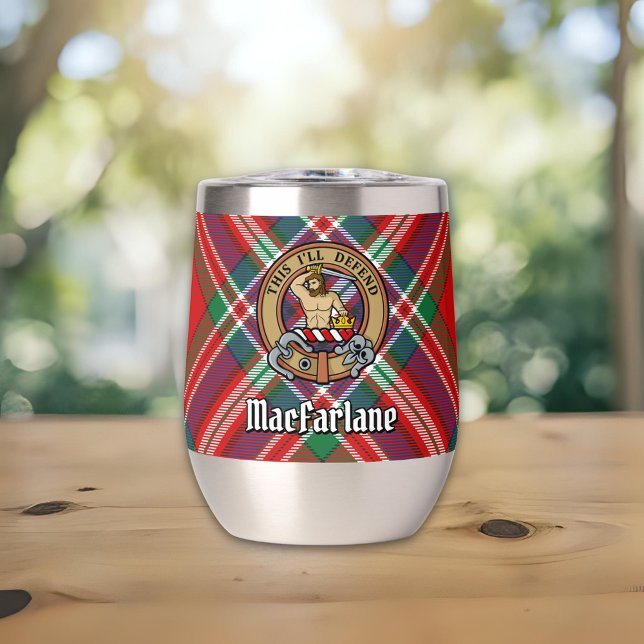 Clan MacFarlane Crest over Red Tartan (Creator Uploaded)