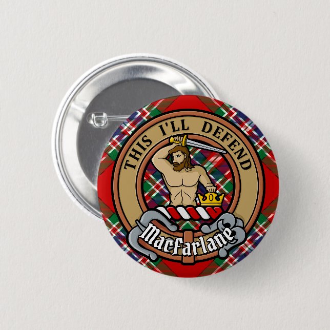 Clan MacFarlane Crest over Red Tartan 6 Cm Round Badge (Front & Back)