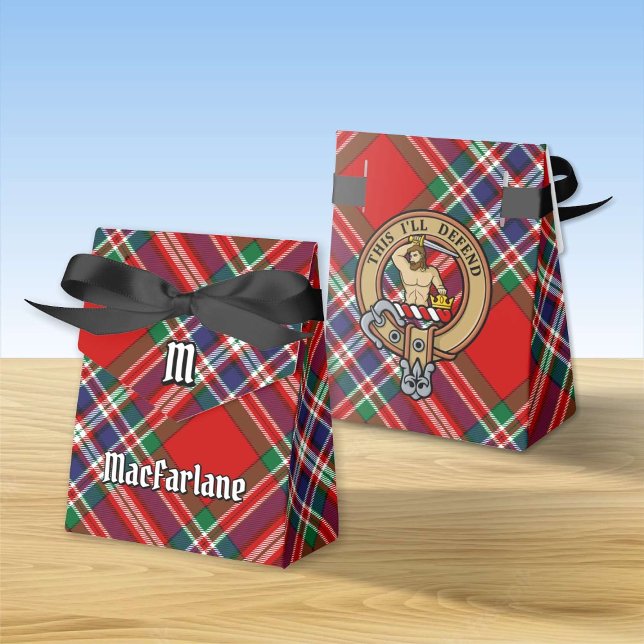 Clan MacFarlane Crest over Red Tartan Favour Box (Creator Uploaded)
