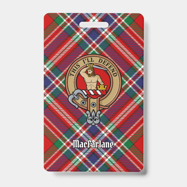 Clan MacFarlane Crest over Red Tartan ID Badge (Front)