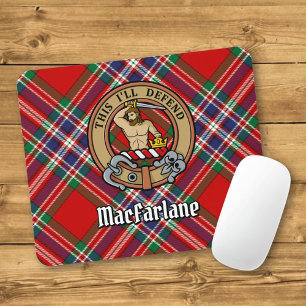 Clan MacFarlane Crest over Red Tartan Mouse Pad