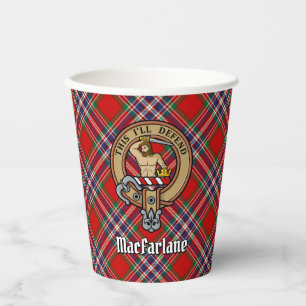 Clan MacFarlane Crest over Red Tartan Paper Cups