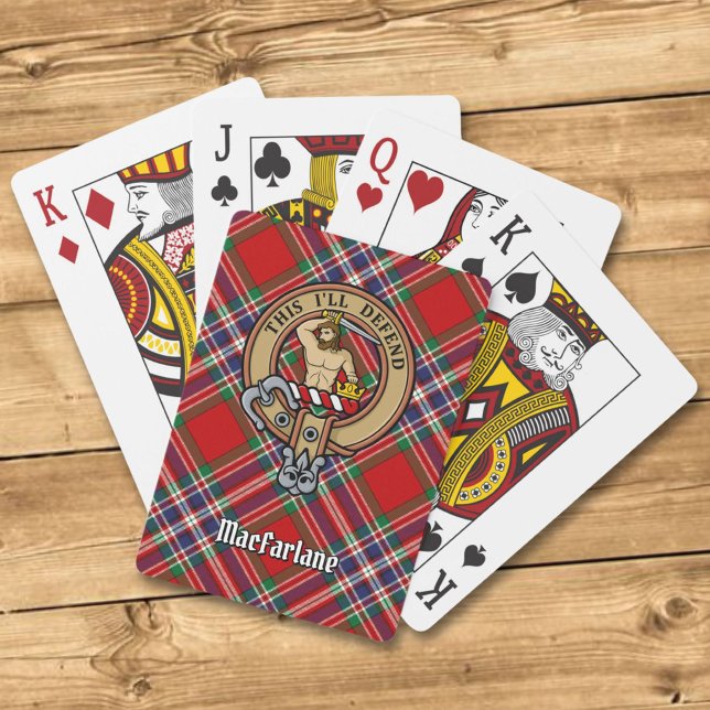 Clan MacFarlane Crest over Red Tartan Playing Cards (Creator Uploaded)