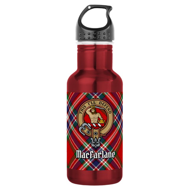 Clan MacFarlane Crest over Tartan 532 Ml Water Bottle (Front)