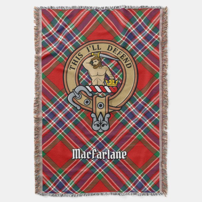 Clan MacFarlane Crest over Tartan Throw Blanket (Front Vertical)