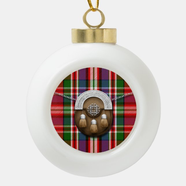 Clan MacFarlane Red Tartan And Sporran Ceramic Ball Christmas Ornament (Front)