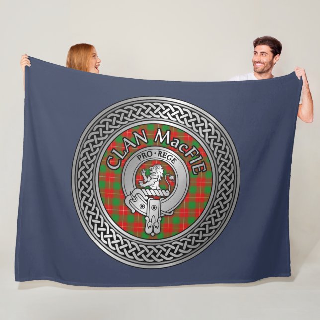 Clan MacFie Crest & Tartan Knot Fleece Blanket (In Situ)