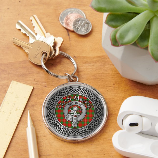 Clan MacFie Crest & Tartan Knot Key Ring (Desk)