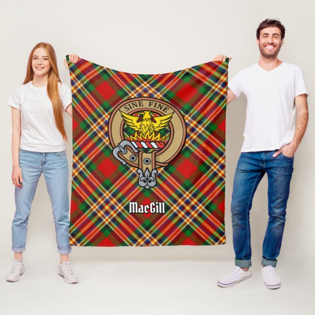 Clan MacGill Crest over Tartan Fleece Blanket (In Situ)
