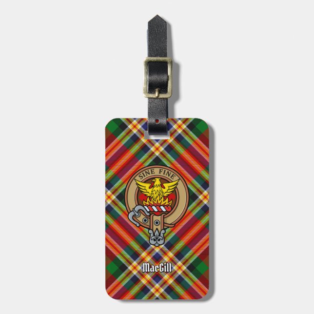 Clan MacGill Crest over Tartan Luggage Tag (Front Vertical)