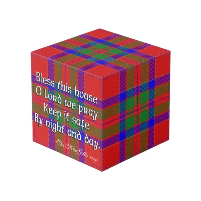 Clan MacGillivray Tartan House Blessing Cube (Front Angled)