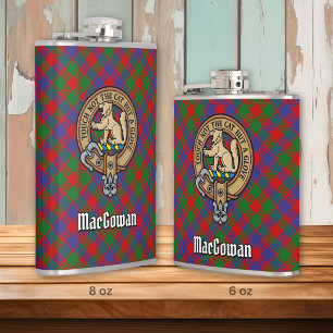 Clan MacGowan Crest over Tartan Hip Flask