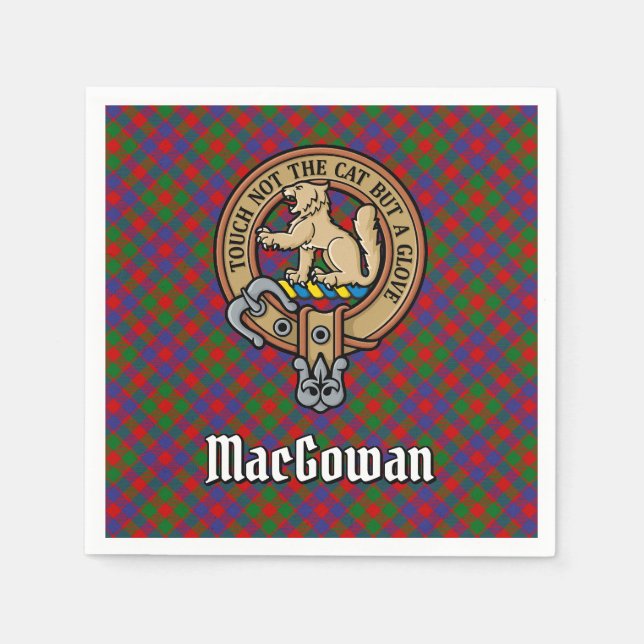 Clan MacGowan Crest over Tartan Napkin (Front)