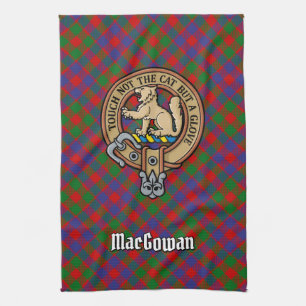 Clan MacGowan Crest over Tartan Tea Towel