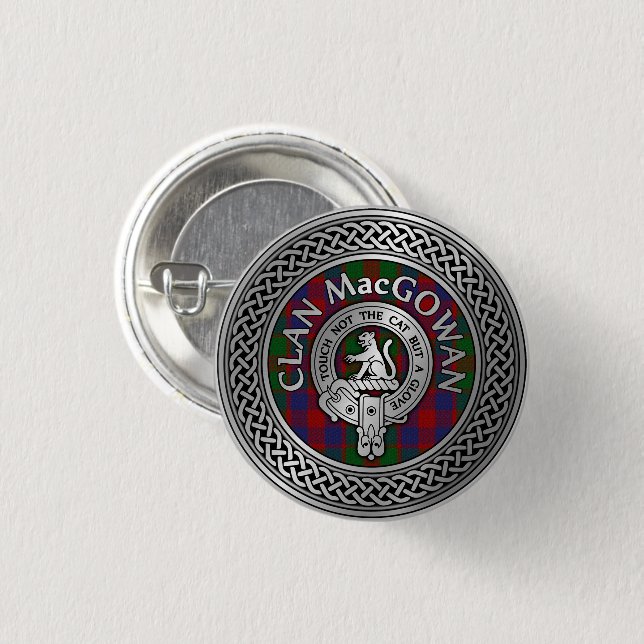 Clan MacGowan Crest & Tartan Knot 3 Cm Round Badge (Front & Back)