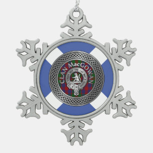 Clan MacGowan Crest & Tartan Knot Snowflake Pewter Christmas Ornament