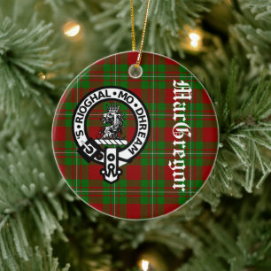 Clan MacGregor Crest Badge and Tartan Customisable Ceramic Ornament