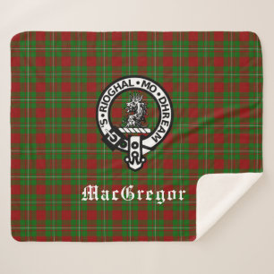 Clan MacGregor Crest Badge and Tartan Sherpa Blanket