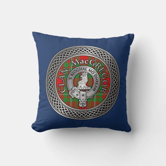 Clan MacGregor Crest & Tartan Knot Cushion (Front)