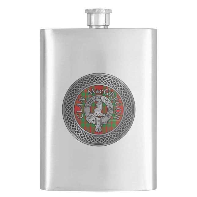 Clan MacGregor Crest & Tartan Knot Hip Flask (Front)