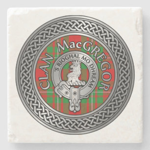 Clan MacGregor Crest & Tartan Knot Stone Coaster