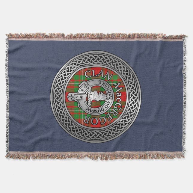 Clan MacGregor Crest & Tartan Knot Throw Blanket (Front)