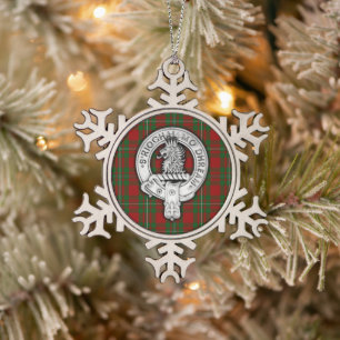 Clan MacGregor Crest & Tartan Snowflake Pewter Christmas Ornament