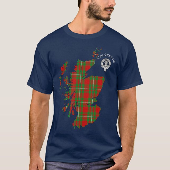 Clan MacGregor Tartan Map & Crest T-Shirt (Front)